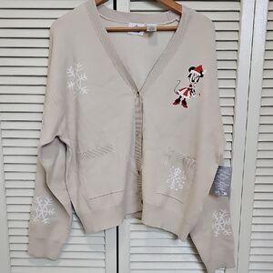 Disney Minnie Mouse Christmas Holiday Women's Cardigan Sweater NWT Size XL